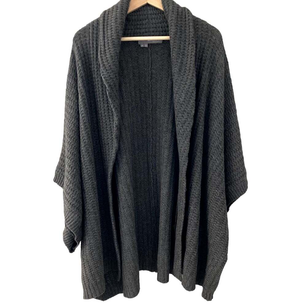 360 Sweater Cashmere Open Front Poncho Cardigan - Charcoal Grey - Medium